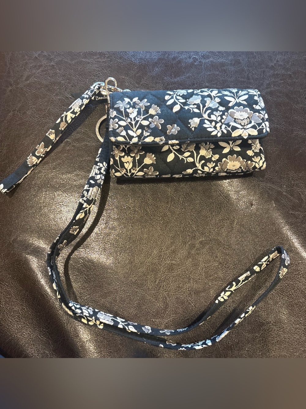 Vera Bradley White and Black Floral Quilted Crossbody Wristlet